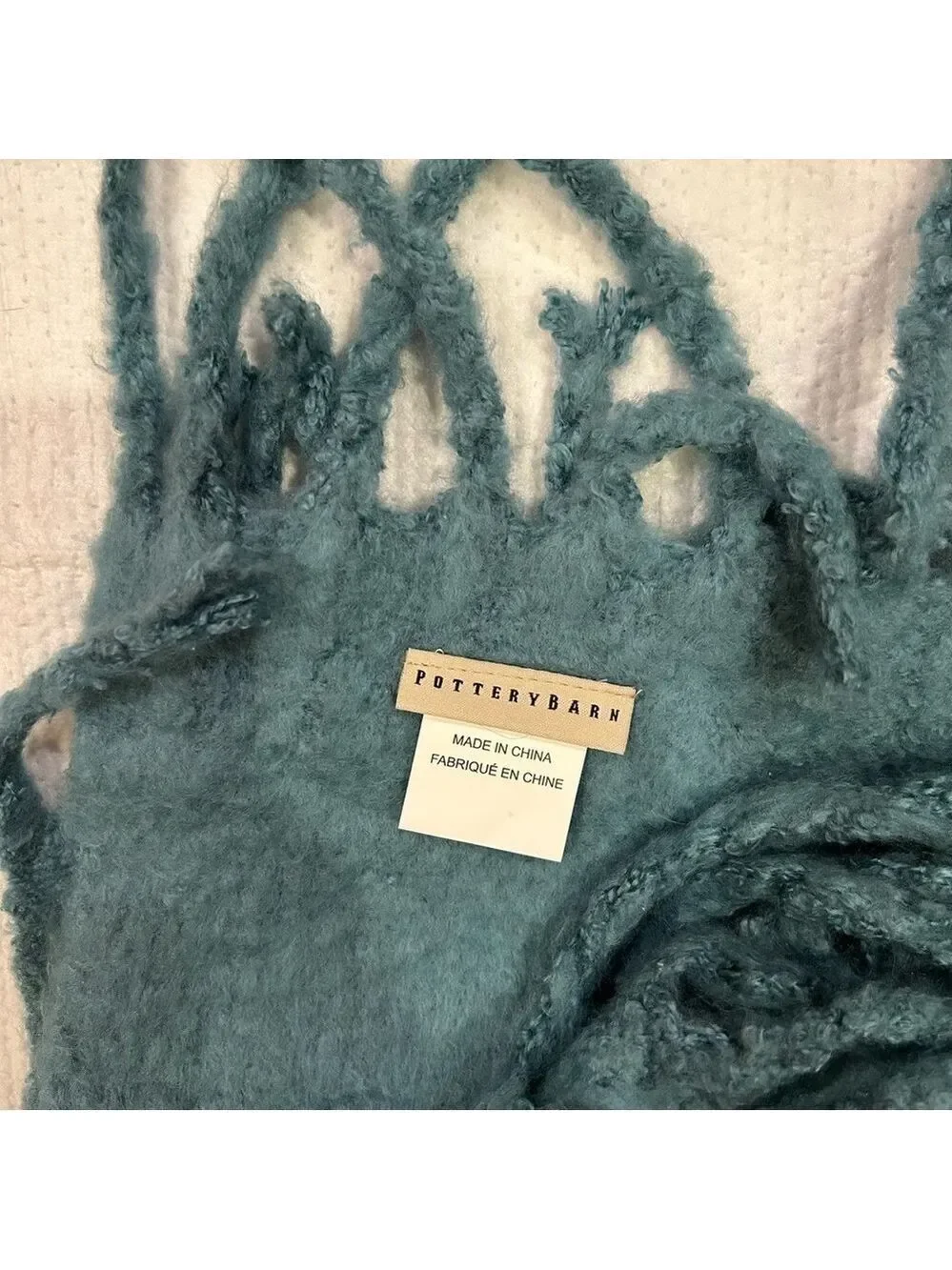 Pottery Barn Throw Blanket with Fringe Teal Very Soft Cosy 50x70” Acrylic